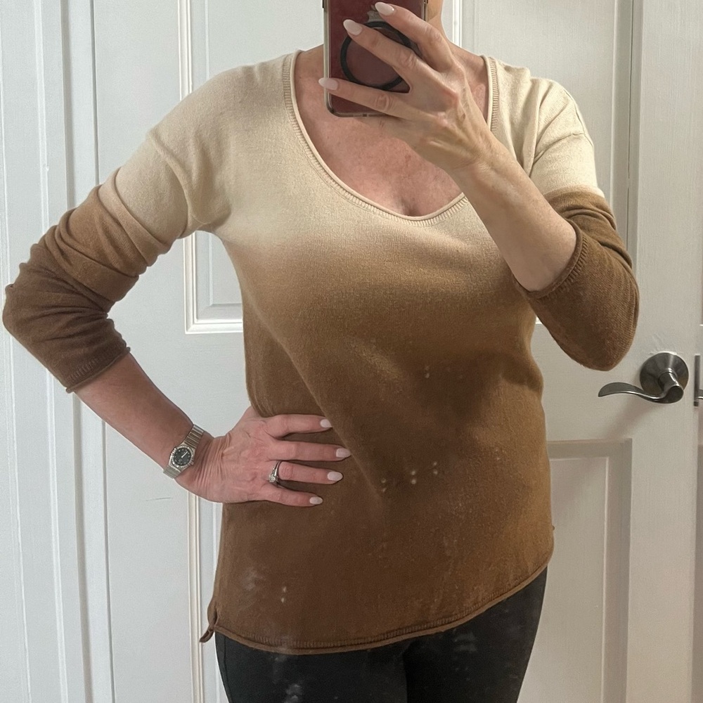 🤎 Lucky Brand ombré LS sweater beige/brown oversized scoop neck Size Small